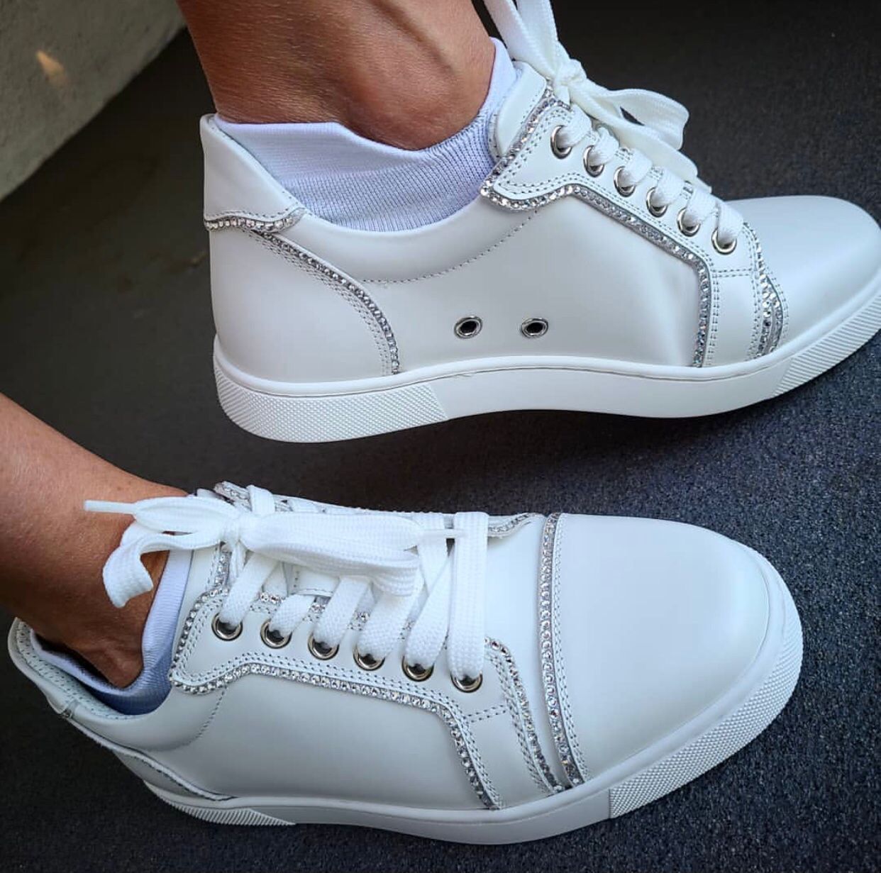 

[Original Box,EU35-47]Vieira Bordo Strass Sneaker Shoes Flat Tennis Low-top Red Bottom Sneakers Men,Women White Calfskin Leather Trainers