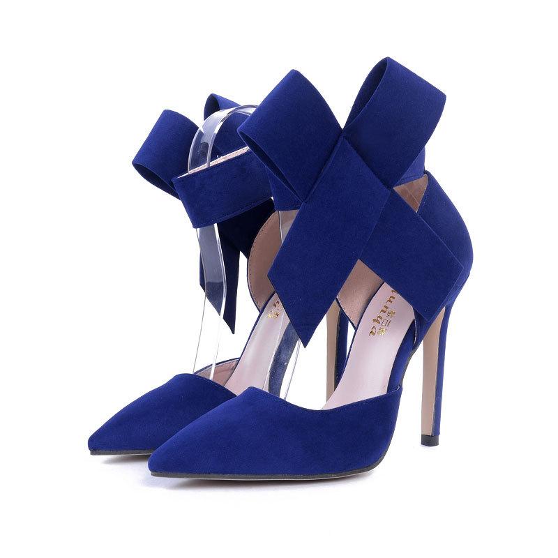 

Dress Shoes Spring Summer Fashion Sexy Big Bow Pointed Toe High Heels Sandals Woman Ladies Wedding Party Pumps Shoe 885, Blue