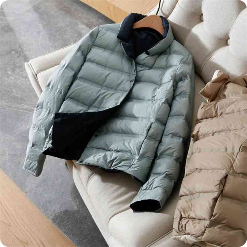 Women's Winter Coat Ultra Thin Down Jacket Long Sleeve Stand Collar Short White Duck Down Coats Female Basic Woman Outwear Warm 210819