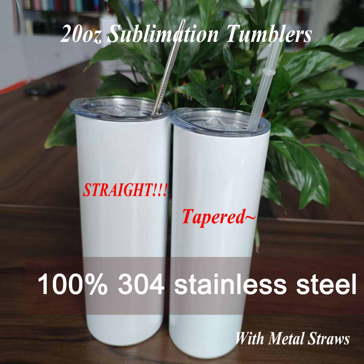 

Blank Sublimation Tumbler 20oz STRAIGHT skinny Cups Stainless Steel slim Insulated Beer Coffee Mugs, White