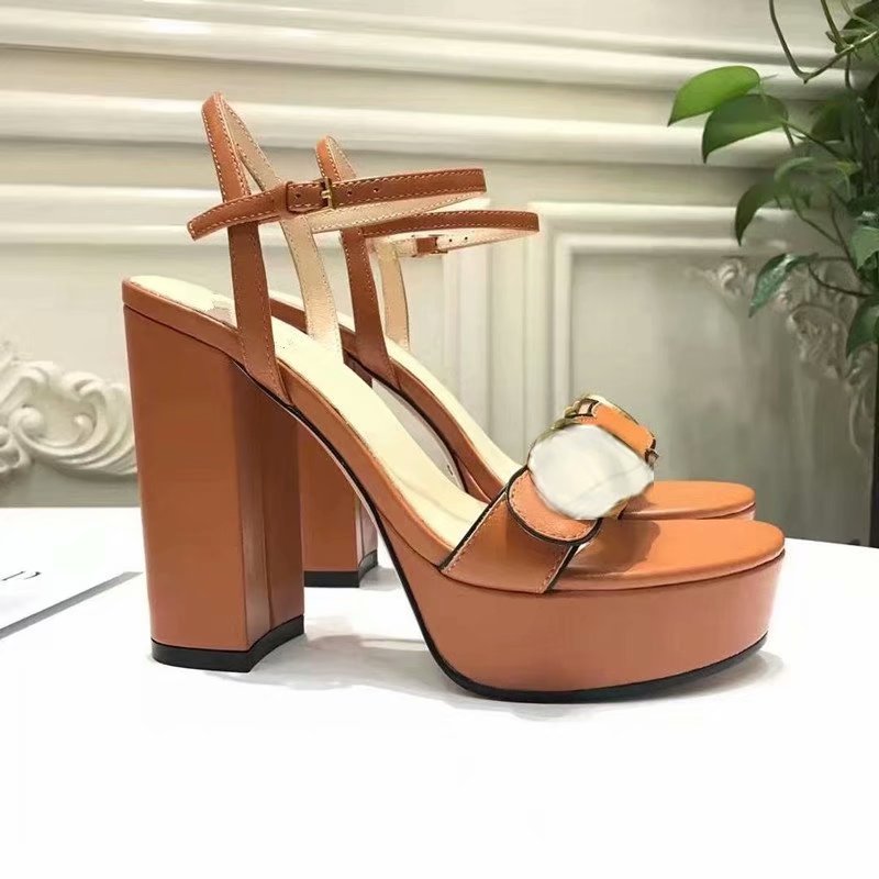 

G designer slide luxury women's shoes brand name sandals upper class banquet French nightclub waterproof table hate sky high green thick heel one word belt, Blue