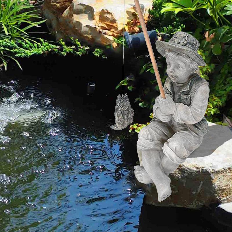 

Resin Figure Statue Fishing Boy Sitting Posture Garden Ornament Basking God's Glory Little Girl Outdoor Pool Happy Birthday Gift Decorations