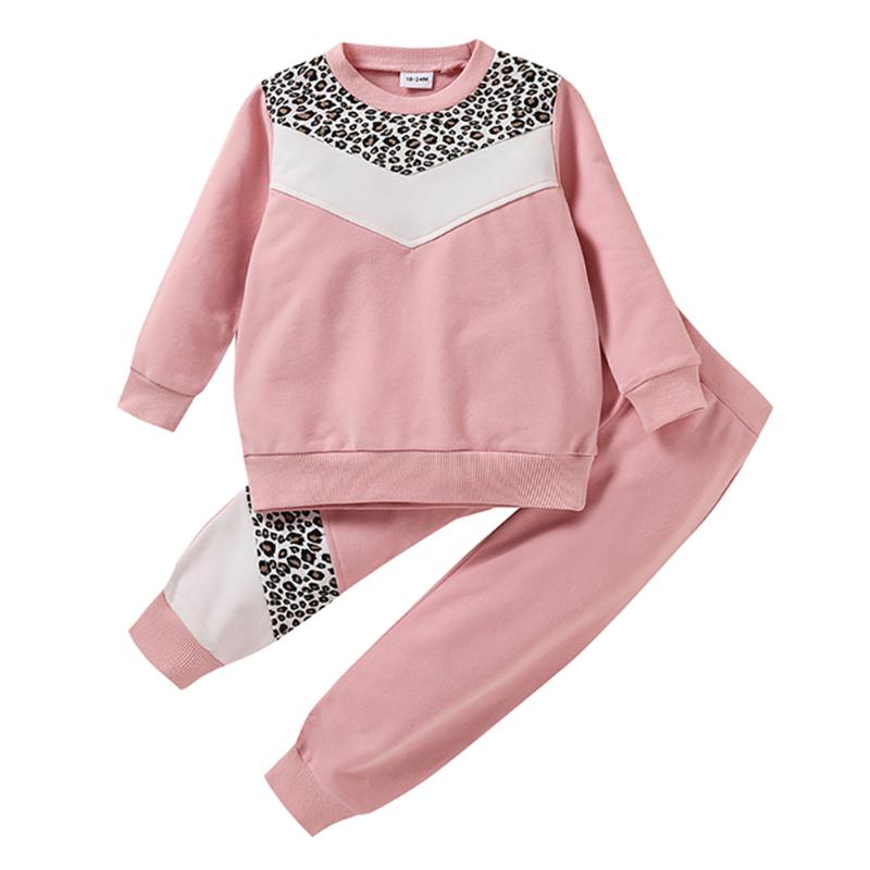 

Clothing Sets Autumn Spring Baby Girls Outfits Set Long Sleeve Leopard Trousers Casual Pullover Sweatpants Kids Clothes 1-6T Cloth, White