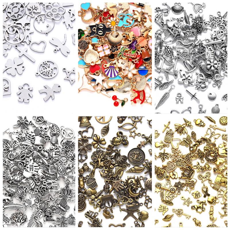 

Charms 100Pcs Mixed Styles Alloy Retro Animal Heart Crown Pendants Tibetan Silver Jewelry Accessories DIY For Necklace Bracelet