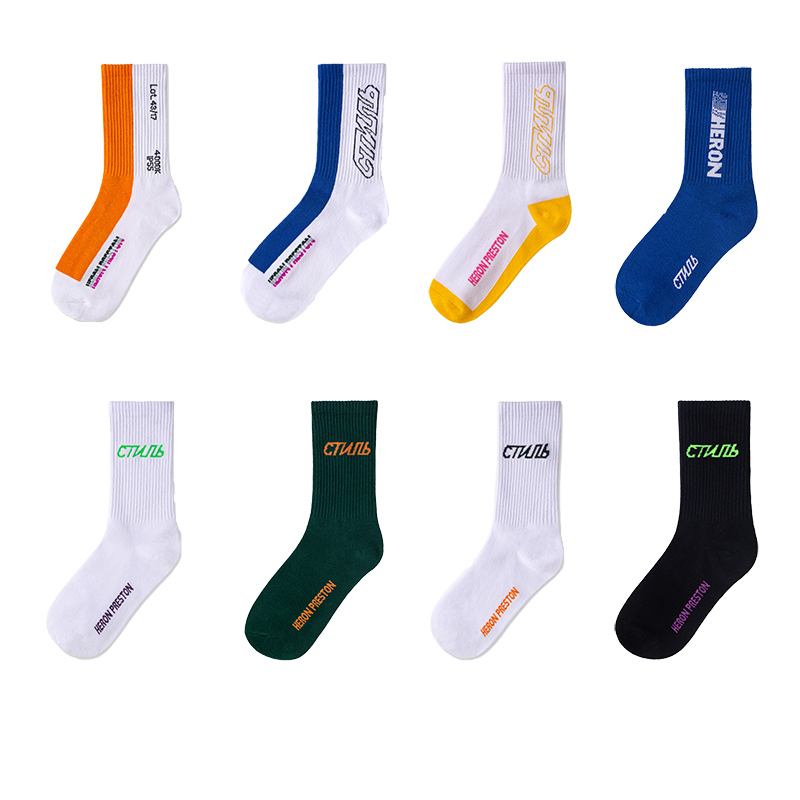 

Heron / HP fashion brand middle tube socks crane letter hip hop letter socks street sports socks, Black