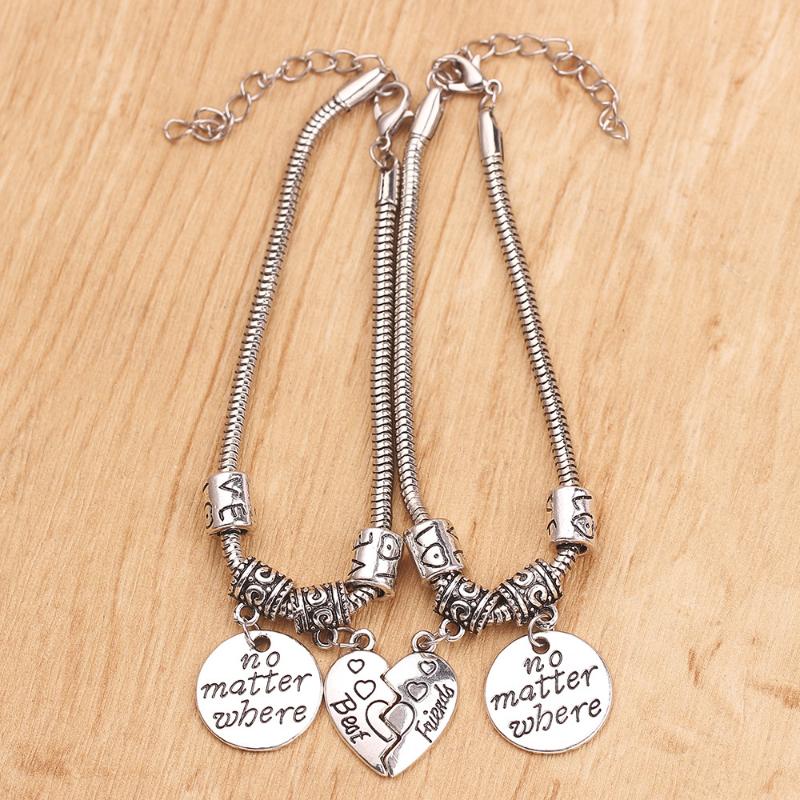 

Charm Bracelets 2021 Fashion 2pcs Bracelet Friends No Matter Where Half Heart Sanke Chain Bangle For