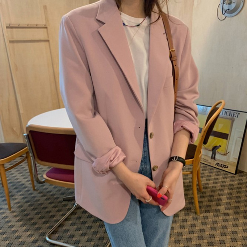 

ZAWFL Autumn Casual Loose Single-breasted Women Notched Neck Pockets Female Jacket OL Style Outerwear Coat Femme 210525, Picture color