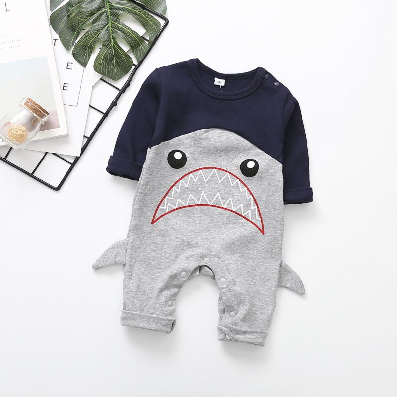 

0-12Months 3D Cartoon Printing Born Infant Baby Boys Girls Patchwork Sharks Romper Jumpsuit Clothes Kids Outfits Jumpsuits, Blue