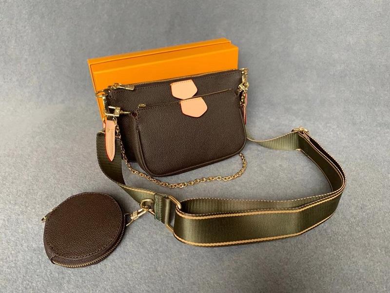 

High Shoulder Bags Pochette Favorite 3pcs Women Handbags Leather Multi Flower Accessories Purses Brown Quality Bag Cross Body Mini Jqrpo