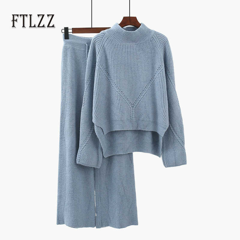 

Knitted Two Piece Set Women Loose Pullover Sweater Top + Straight Pants Suit Woman Clothes Autumn Winter 2 Pcs Sets Outfit 210602