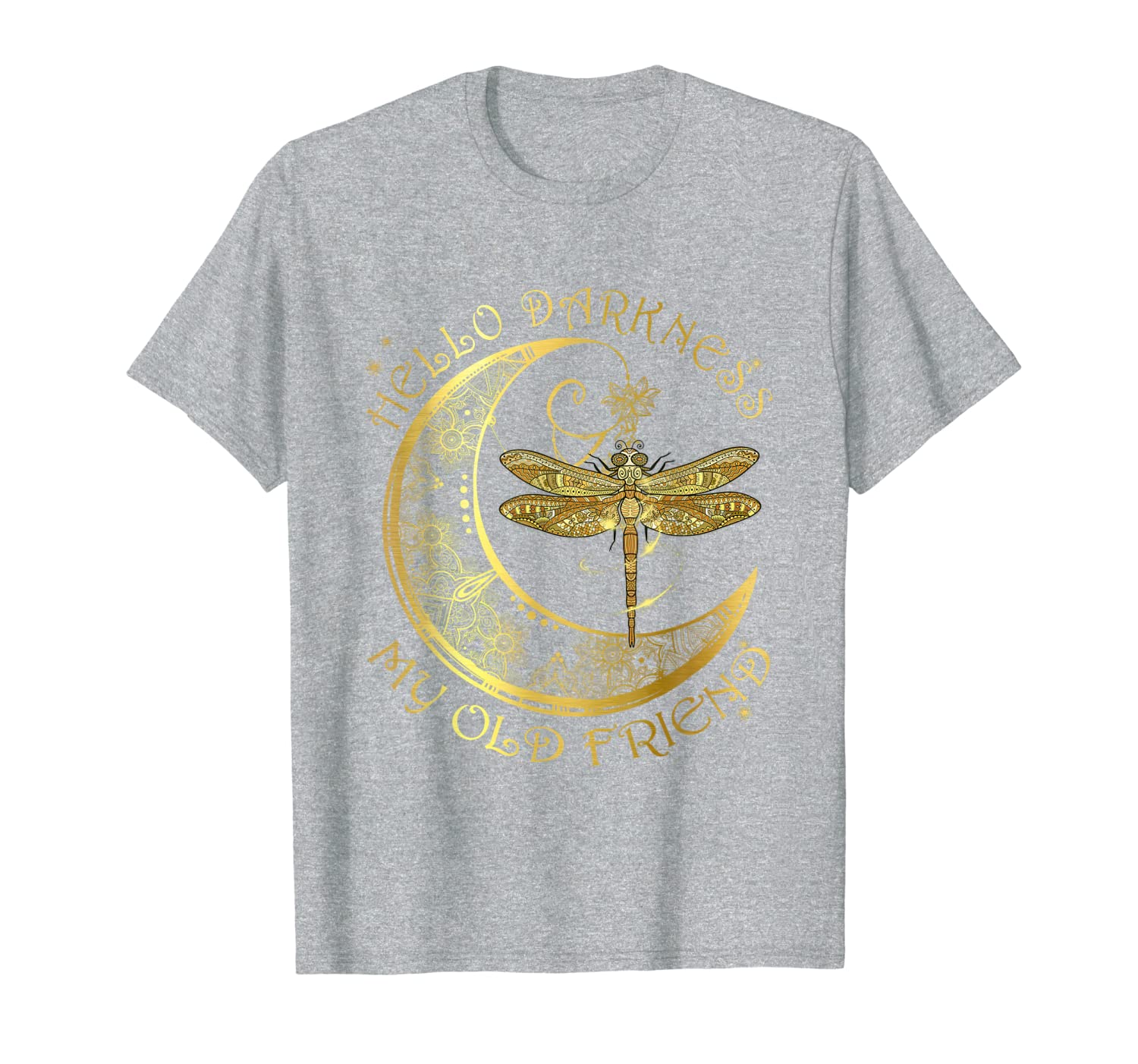 

hello darkness my old friend moon and dragonfly t-shirt, White;black