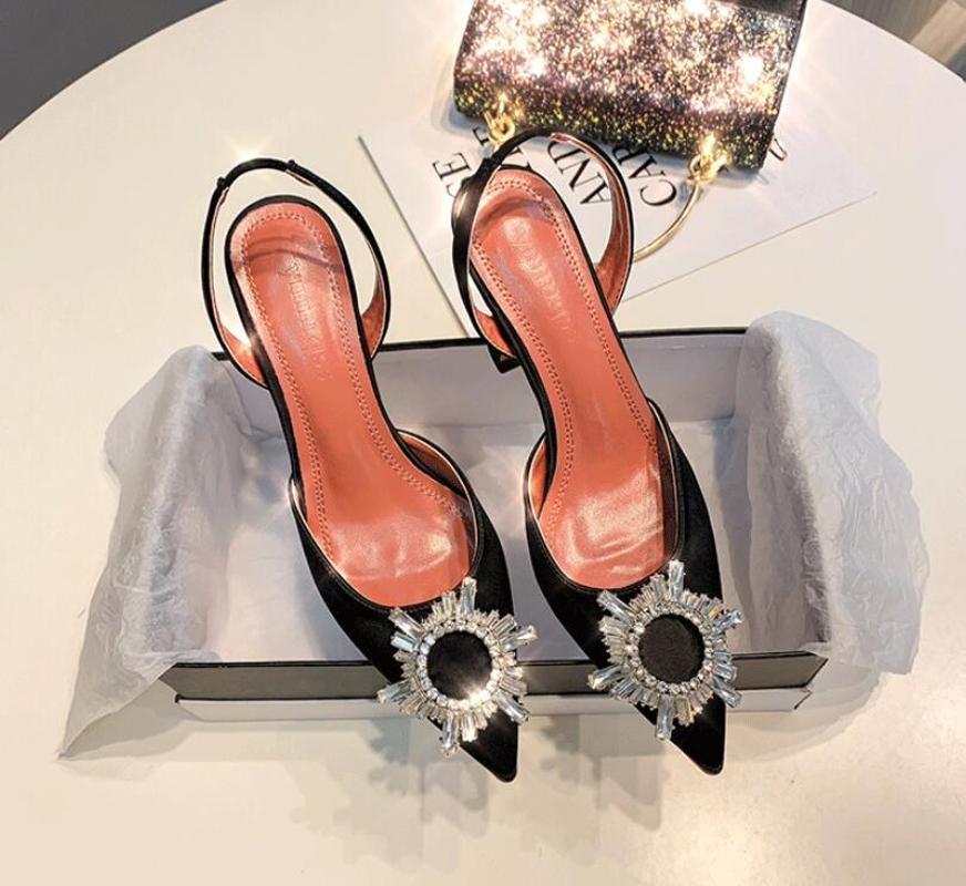 

Hot Sale-Quality Amina Begum Crystal-embellished Satin Slingback Pumps Muaddi Crystal Elasticated Slingback Strap Shoes high 8cm