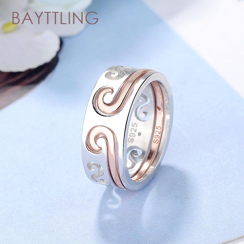 

Cluster Rings BAYTTLING 925 Sterling Silver Creative Twist 2 Pieces 7/9/11# Ring For Women And Men Fashion Wedding Jewelry Gifts, Golden;silver