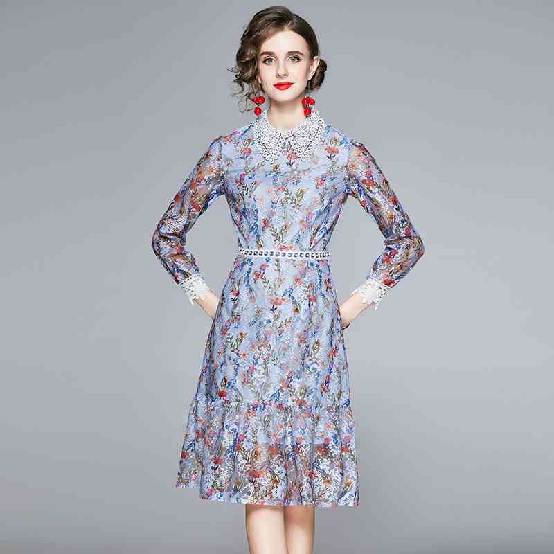 

Banulin Spring Summer Floral Lace Midi Dresses Vintage Hollow Out Collar Runway Elegant Bodycon Party Dress Vestido 210603, Design and color