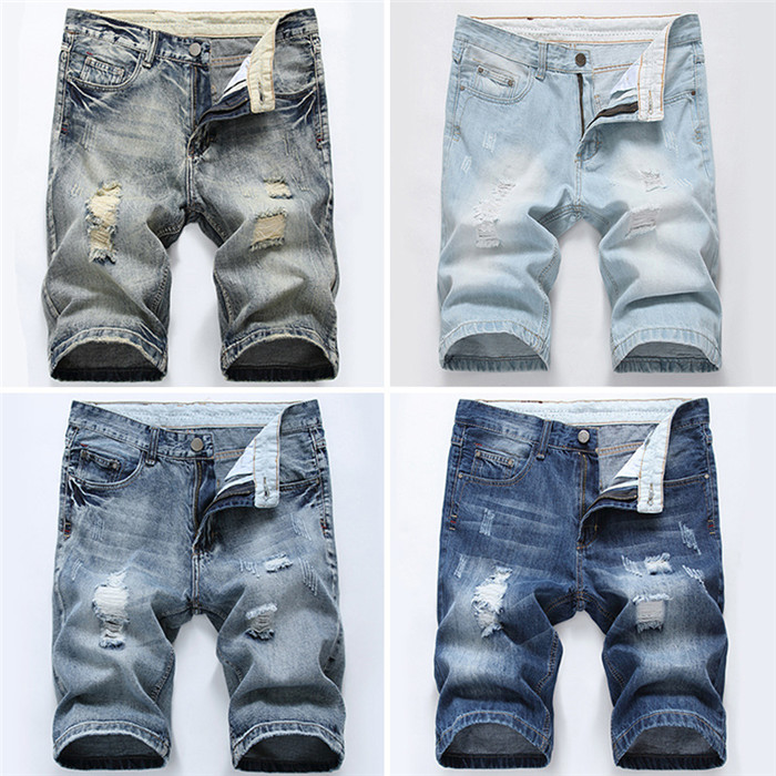 

12 Colors Summer Denim Shorts Plus Size Ripped Denim Shorts European And American Baggy Ripped Jeans, Blue