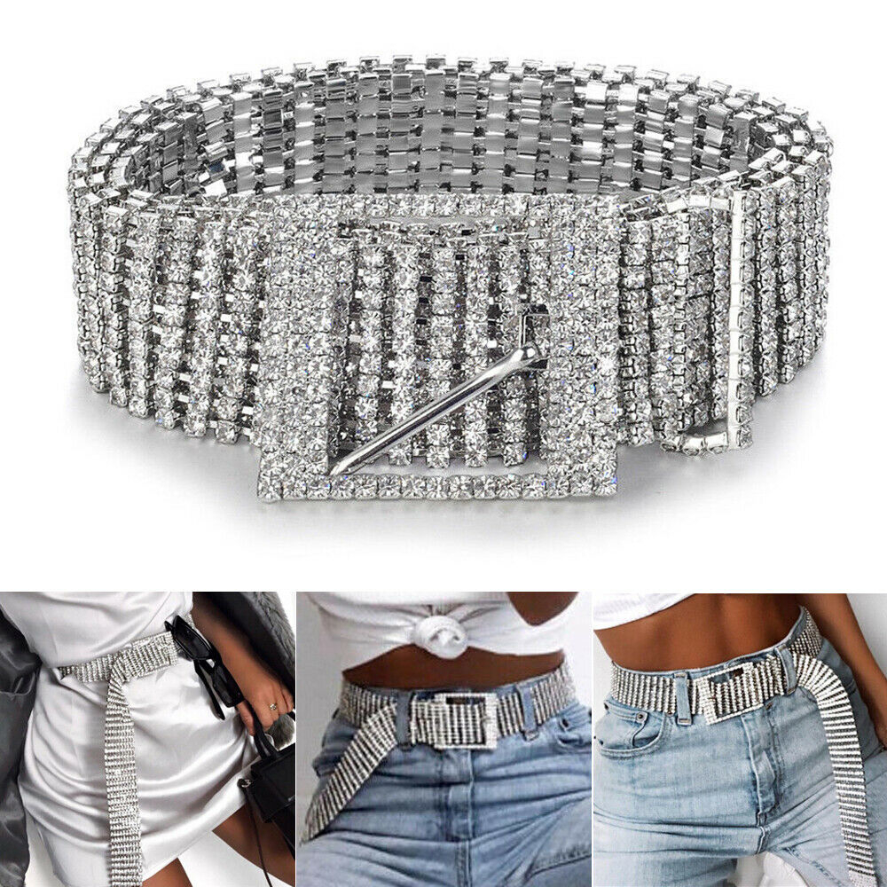 

Luxury Womens Rhinestone Belt Female Bright Bride Wide Bling Crystal Diamond Waist Long Chain Belt Rhinestones Pearl Belts, Black