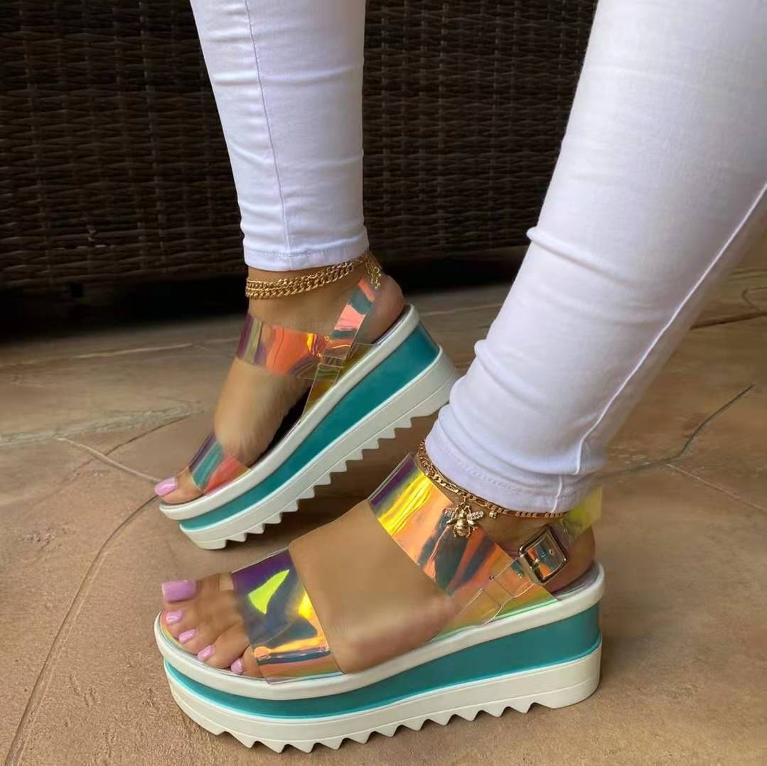 

Summer Women Sandals Ladies Platform Increase Height Shoes Buckle Transparent Sandal Female Women's Beach Wedges, Black