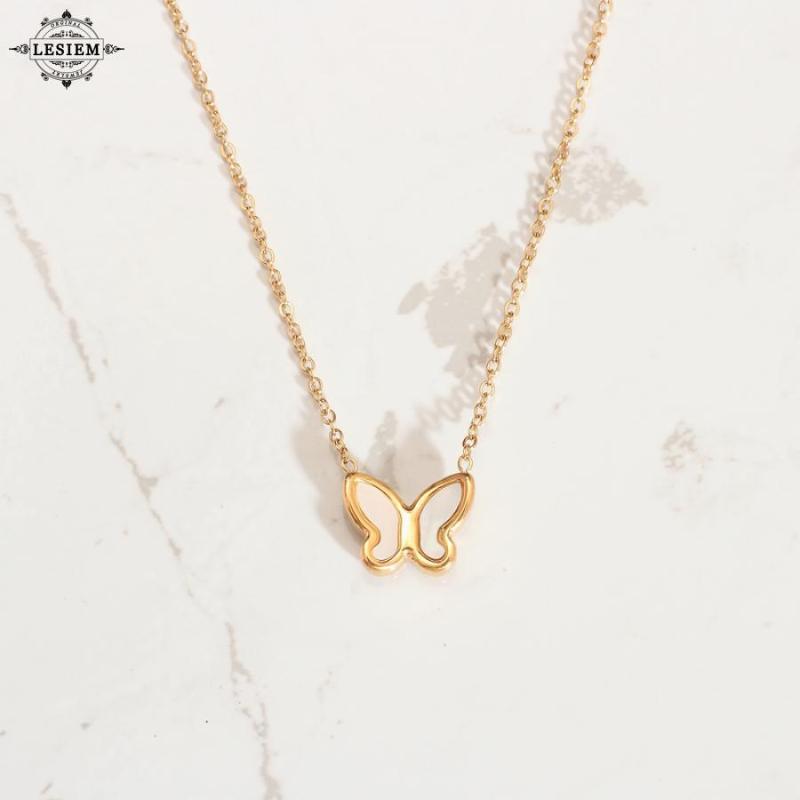

Stud LESIEM Sale Gold Filled Goddess Earrings & Necklace White Sea Shell Butterfly Women High Quality Jewelry, Golden;silver