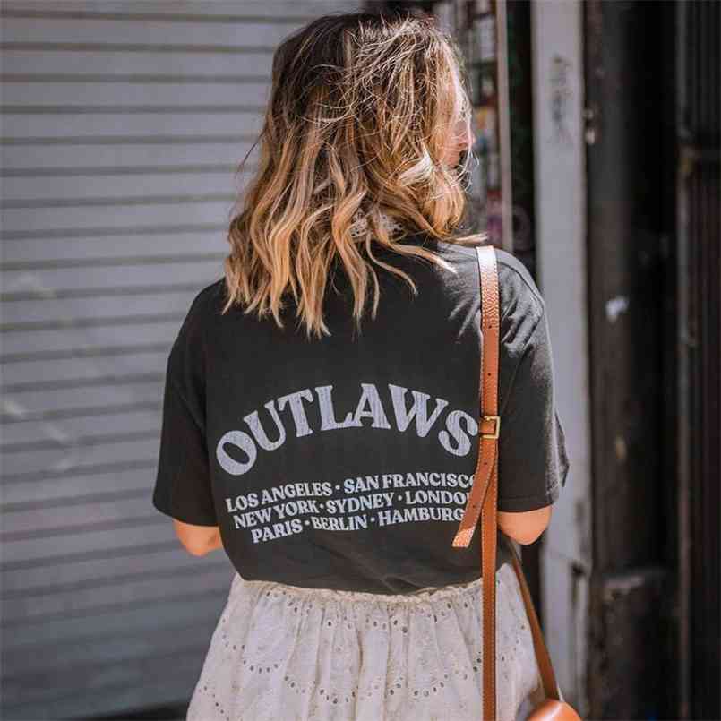 

City Letter Graphic Tee Shirts Woman Summer Short Sleeve Round Neck Cotton Tshirts Casual Vintage Classic T-Shirts Tops 210708, Fp8073bk