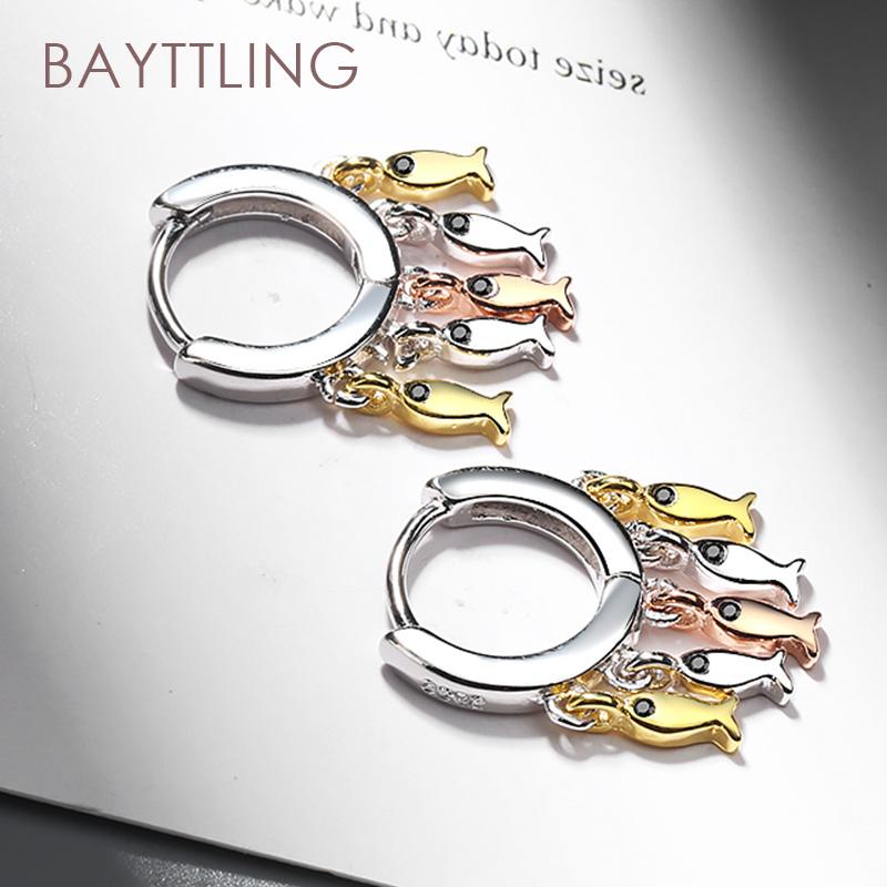 

Dangle & Chandelier BAYTTLING 925 Sterling Silver Color Fish Round Drop Earrings For Woman Fashion Party Wedding Jewelry Gift
