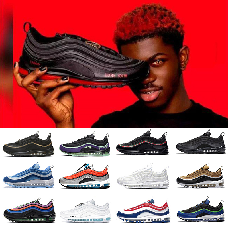 

97 mens running shoes Mschf Lil Nas x Satan Luke inri jesus 97s triple black Bullet white metalic gold University Red undefeated, Color#49