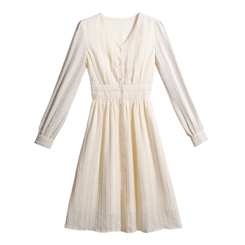 Casual Dresses Women Summer V-Neck Pure Color High Waist Long Elegant Beige Clothes Vestidos 6H5K-image-706967734