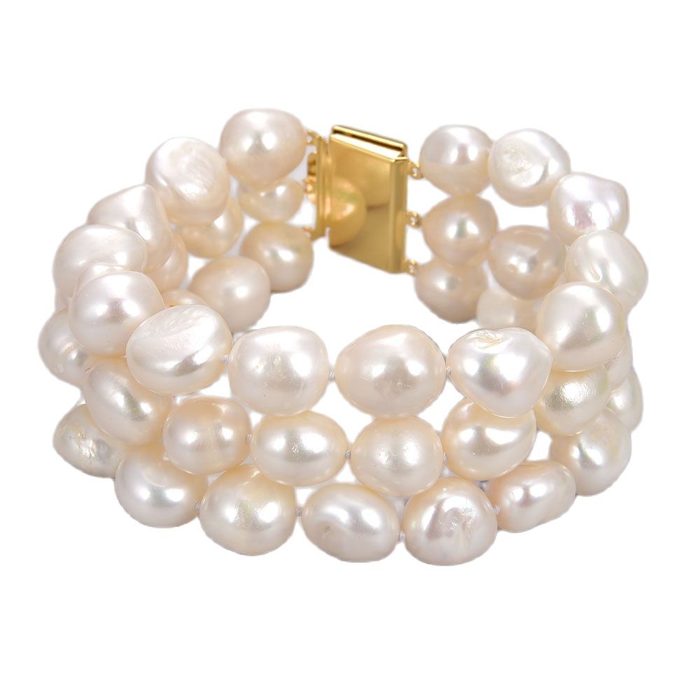 

GuaiGuai Jewelry 13-14MM AA Natural White Baroque Pearl Bracelet Handmade For Women Real Lady Fashion Jewellry