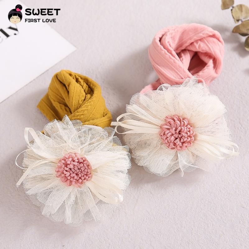 

Hair Accessories Flower Baby Headbands For Children Cotton Cable Elastic Bands Girls Born Turban Kids 12Colors, Slivery;white