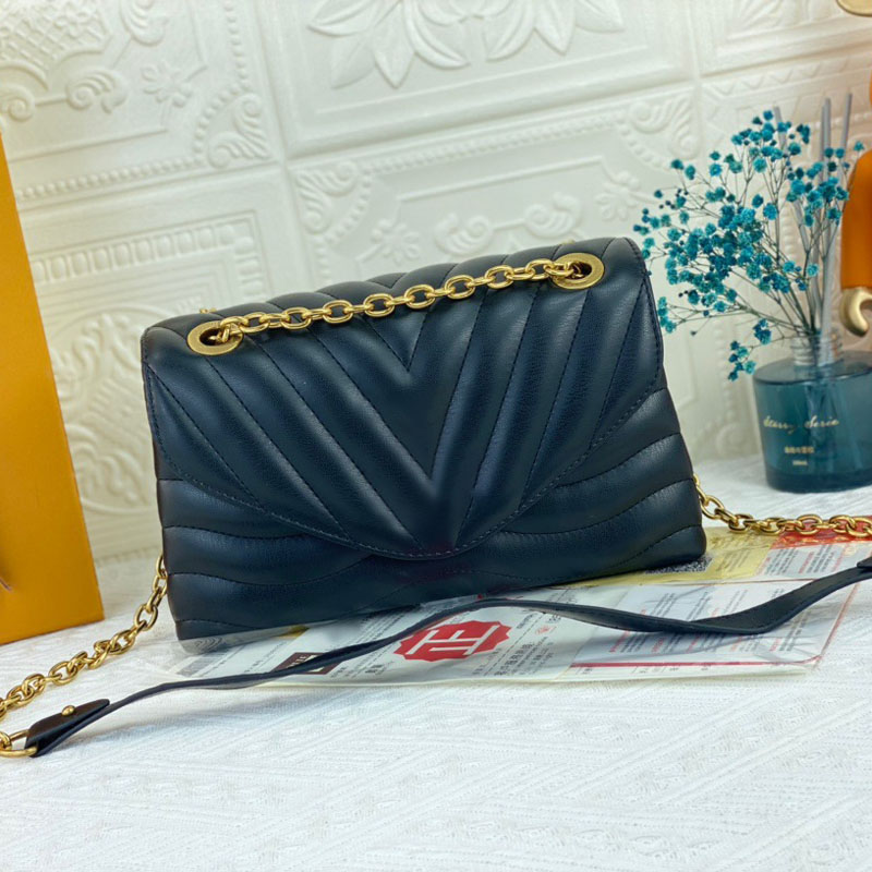 

NEW WAVE Designer Shoulder Bag for Women Totes Vintage Chain Bags Fashion Smooth Cowhide Leather Quilting Cover Lady Purse Socialite Luxury Casual Woman Handbags, Black