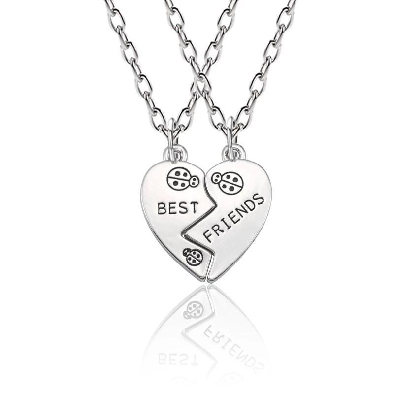 

Chains Friend Necklaces Jewelry For Women 2021 Heart Shape Friendship The Neck Cartoon Pattern Brother Fine Accessories, Silver