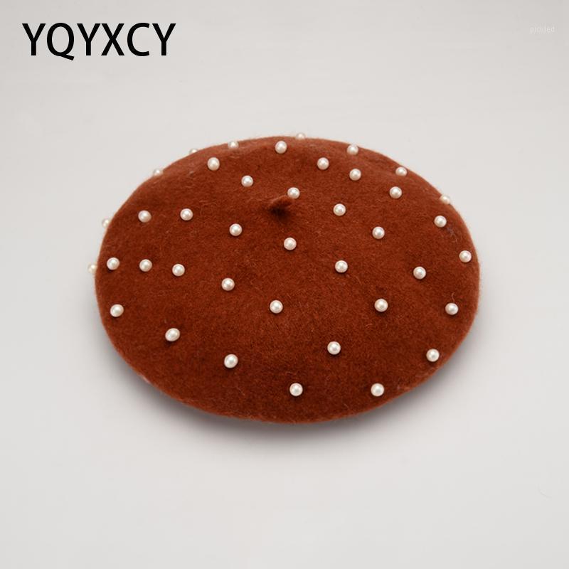 

Berets YQYXCY Wool Beret Vintage Warm Winter Women Full Pearl Beads French Artist Beanie Hat Cap Girl Spring And Autumn Hats, White