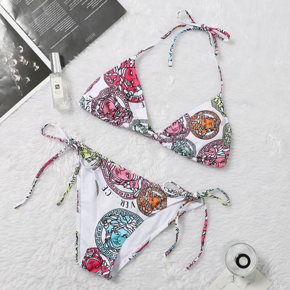 

Designer Luxury Bikini Hot-Sale Womens Clothing Sexy Pattern Printing Double Rounds Coaster Split Swimsuit Womens Summer, White;black
