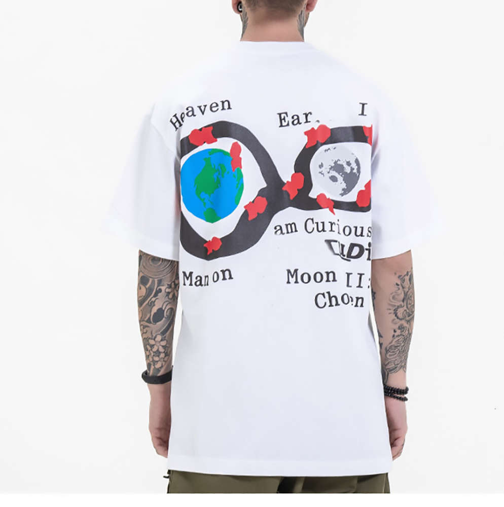 

Designer t shirt Men's fashion brand short-sleeved T-shirt with earth letter pattern -XL, White