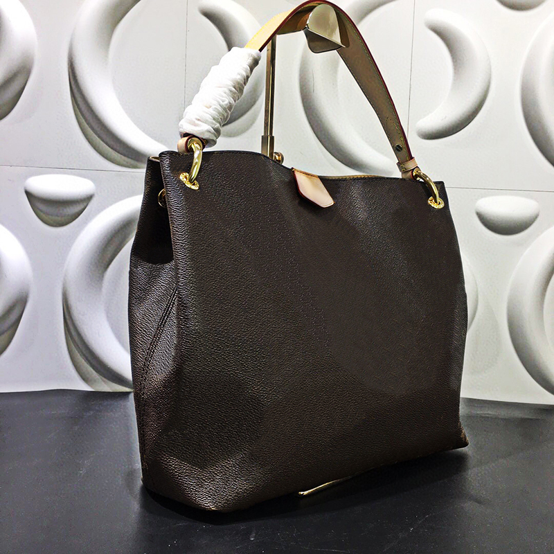

7A+ Handbags Designer tote bag GRACEFUL MM PM Hobo in Classic Coated Extra-roomy Lightweight Genuine Leather Supple Flat Strap Lady Totes, Brown flower 1