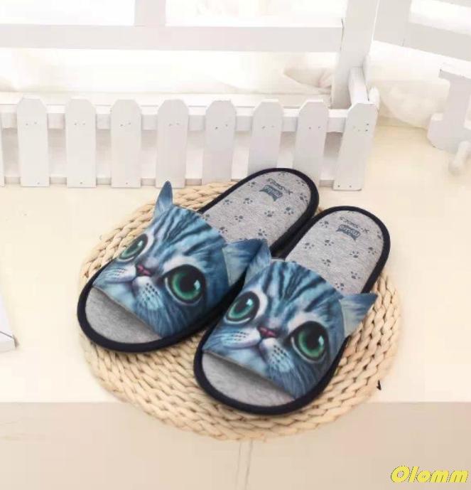 

Women Winter Home Slippers Cartoon Cat Shoes Non-Slip Soft Warm House Indoor Bedroom Lovers Couples Floor, Black