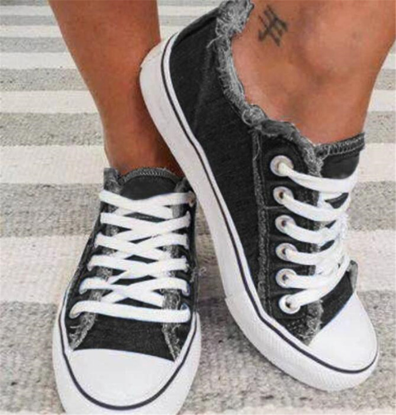 

2021 Top Quality Selling Women Canvas Shoes Denim Thin Casual Spring Autumn T-tied Low-top Leisure Students Shoes Matching All Choice, Black