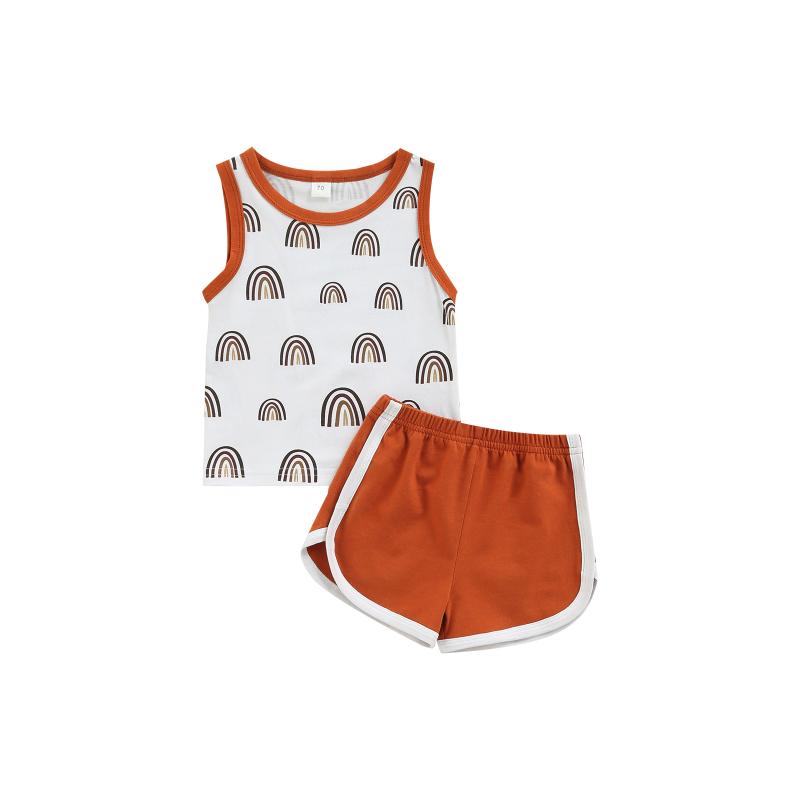 

Clothing Sets 2022 0-24M Infant Girl Boy Clothes Set Rainbow Print Sleeveless Top Vest+Patch Shorts Casual Summer Outfits 2pcs, White