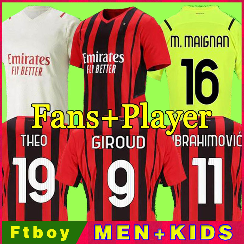 

21 22 soccer jersey IBRAHIMOVIC BRAHIM BENNACER KESSIE ROMAGNOLI CALHANOGLU 2021 2022 football shirt TONALI REBIC maillot men + kids kit, 21/22 home patches