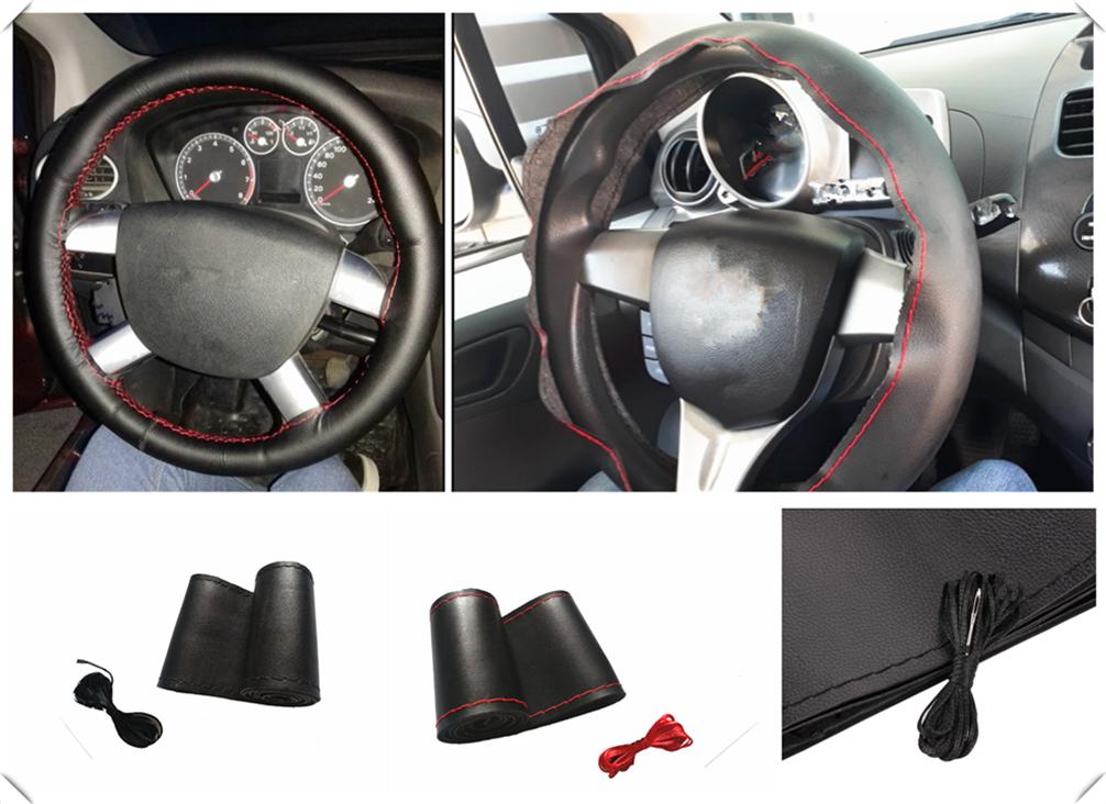 

Steering Wheel Covers 2022 38CM DIY Car Cover Soft Leather Braided Needle Accessories For Kia Provo K9 Cross Carens CUB Trackster