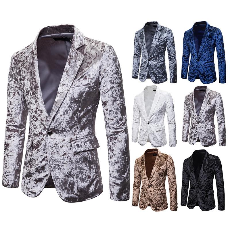 

Men' Suits & Blazers Official Slim Dress Diamond Velvet Single Button Suit Long-sleeved Twill Jacket Cotton Blend Coat, White