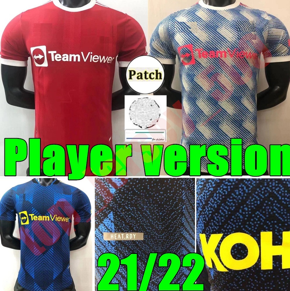 

MAN Player version soccer jerseys 2021 2022 RONALDO SANCHO POGBA CAVANI UTD VAN DE BEEK B. FERNANDES RASHFORD LINGARD 21 22 football shirt, Adult away+champion patch