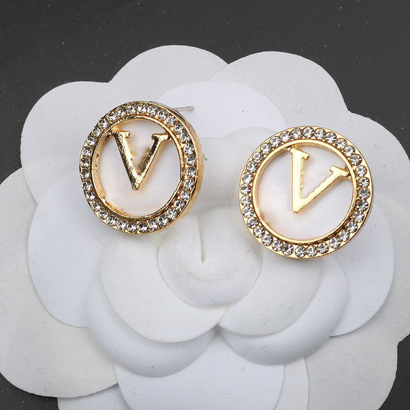 

3color 18K Gold Plated Simple Brand Designer Letters Stud Dangle Earrings Copper Metal Geometry Women Crystal Rhinestone Wedding Party Gifts Jewelry Accessories
