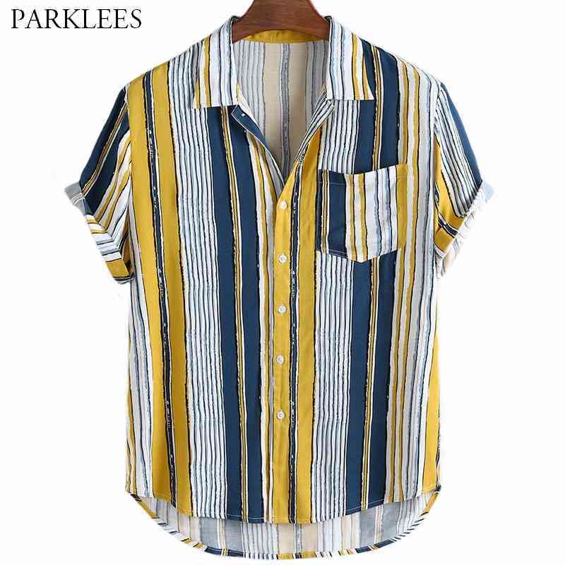 

Vertical Striped Summer Mens Shirt Casual Loose Shirts for Men with Front Pocket Plus Size Hawaiian Holiday Men Clothing 210524, Wine red