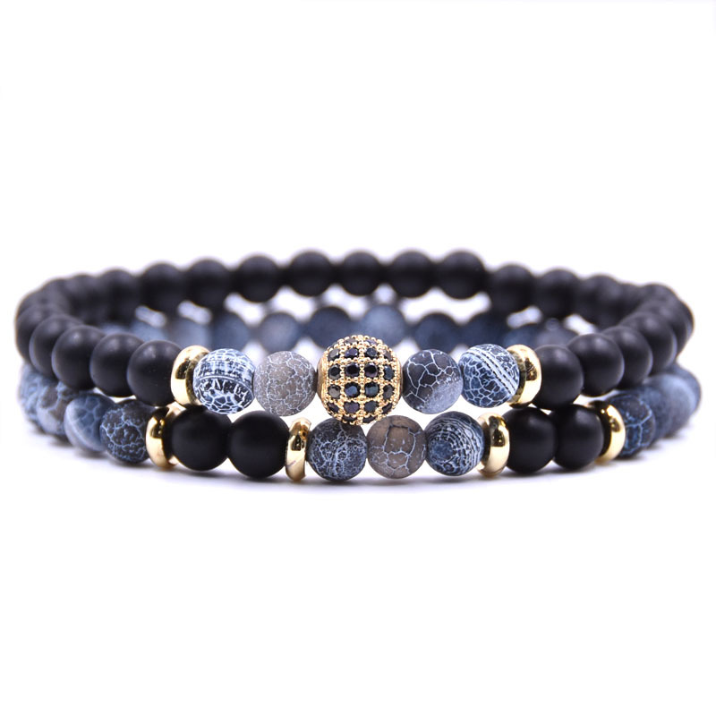 

Fashion 6MM Natural Stone Beaded Strands Bracelets for Mens Women Jewelry 2pcs/set