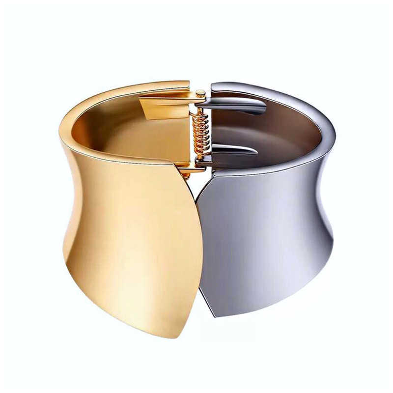 

Female Fashion Exaggerate Cuff Bangles Metal Black Gold Women Statement Jewelry Big Bangles Bracelets Q0719
