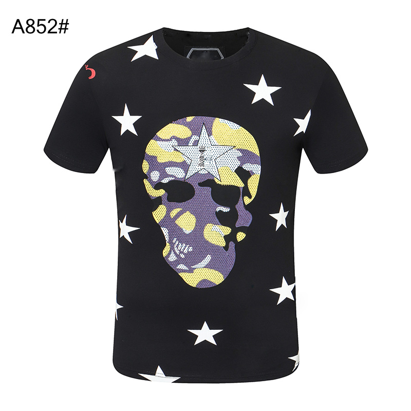 

100% Cotton mens Skull T-shirt high quality Casual Tees Summer Basic Solid crystal print letter Punk tops Tee man women Skateboard Shirts Fa, White;black