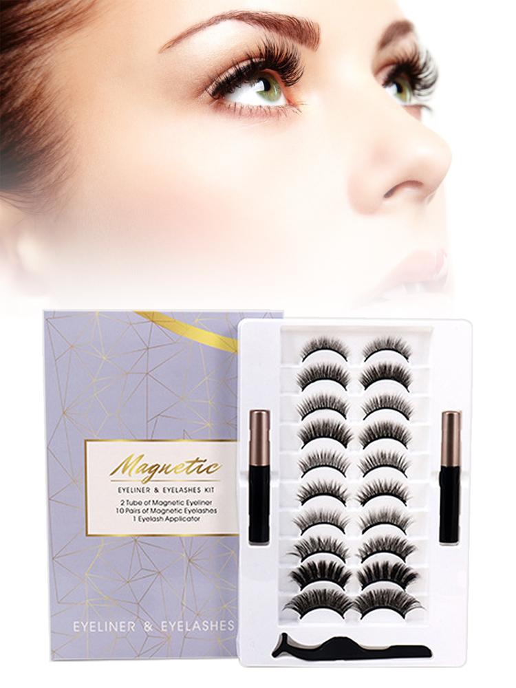 

False Eyelashes 10 Pairs Magnetic 3D Mink Makeup Lashes Eyeliner Tweezers Set Natural Short Faux Cils