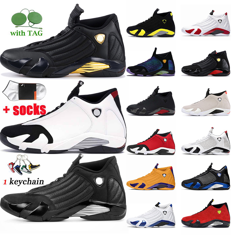 

Top Quality Jumpman 14 14s Mens Basketball Shoes Trainers University Gold SPM White LAST SHOT RELEASE Thunder Candy Cane Hyper Royal Chameleon Sports Sneakers, 9 desert sand 40-47