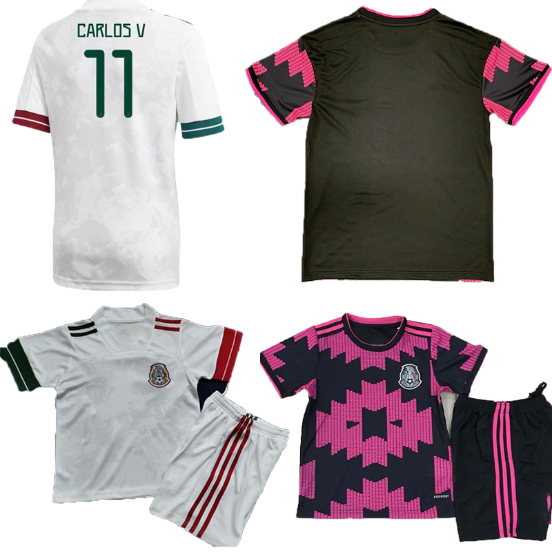 

Adult 2021 Mexico soccer jerseys H.LOZANO AWAY RAUL J.M.CORONA CHICHARITO SPECIAL pink player version men kids kit 20 21 football shirt, Black