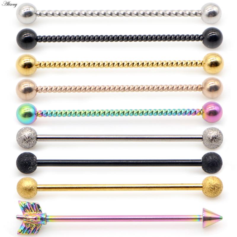 

Other Alisouy 14G 1pc Stainless Steel Industrial Barbell Earrings Twisted Matte Rainbow Ear Cartilage Helix-Conch Piercing Jewelry, Slivery;golden